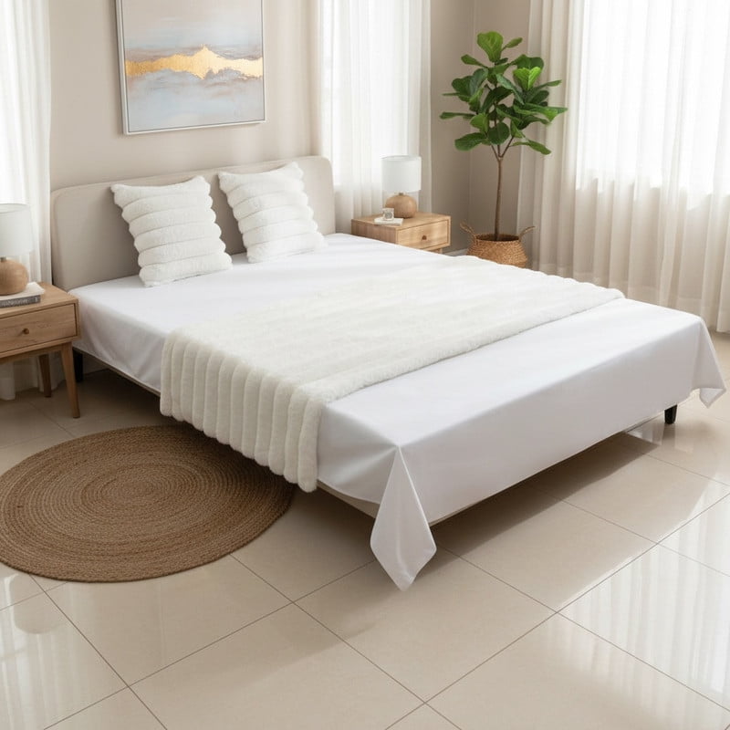 Genérico - Juego De Piecera Peluda Texturizada Medida 70x210cm Pie De Cama Blanco
