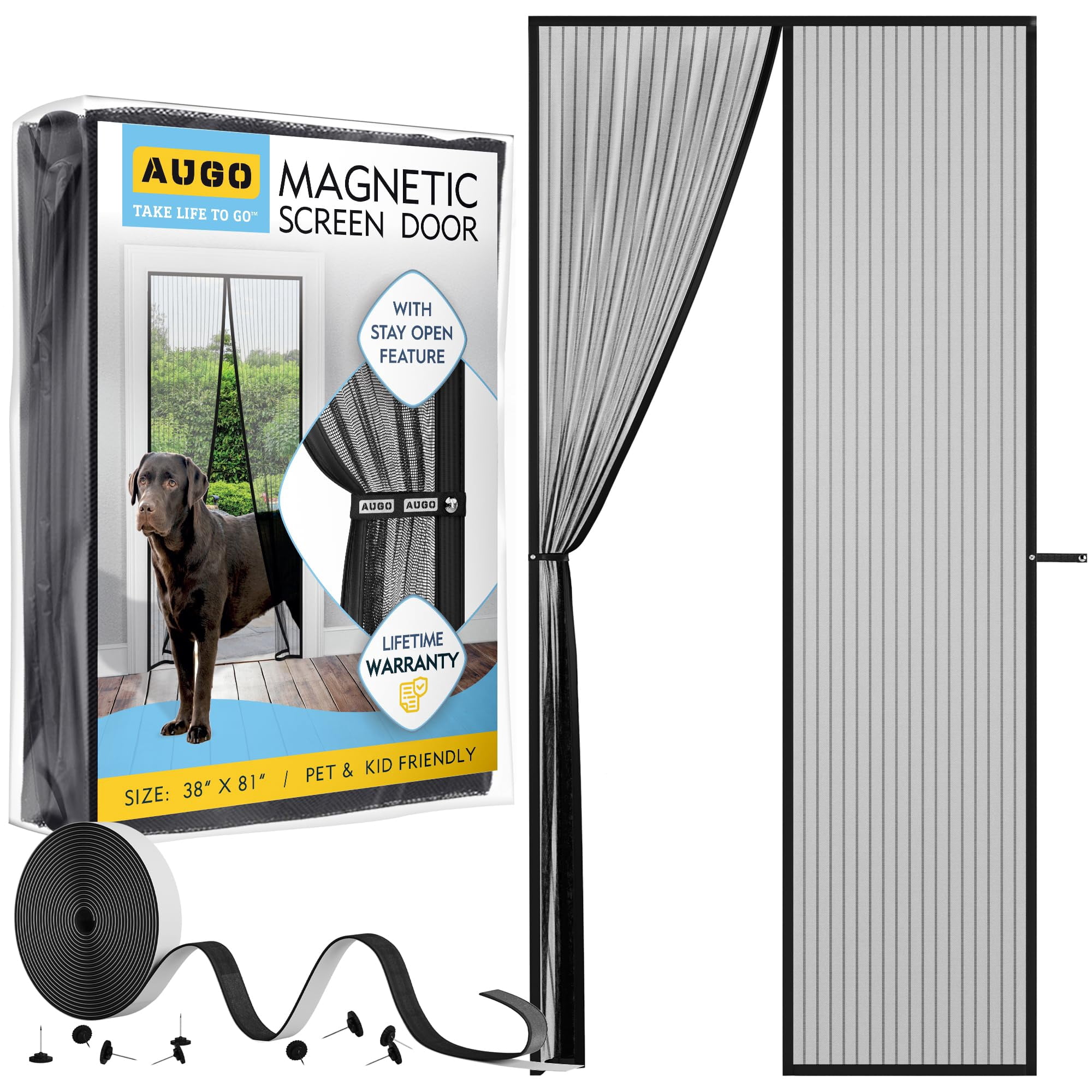 Puerta Mosquitera Magnética Augo De Malla 97 X 206 Cm, Apta Para Mascotas Y Niños