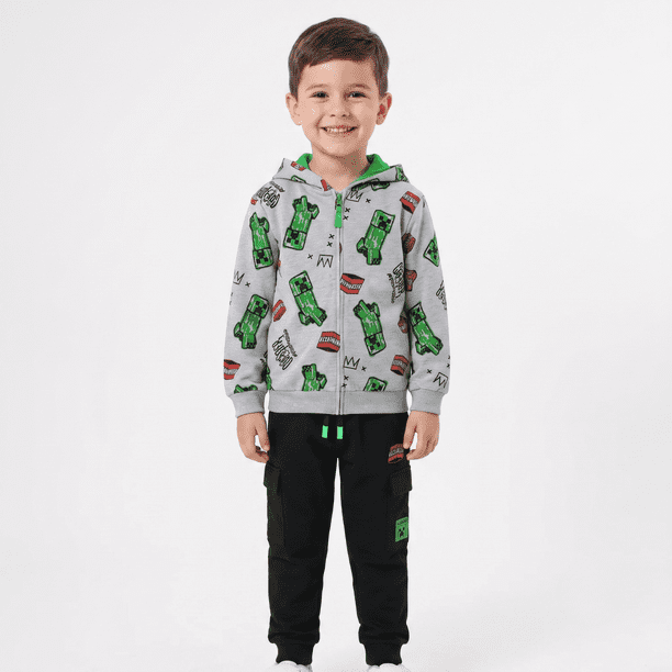 Conjunto Buzo Niño Minecraft Full Print Gris