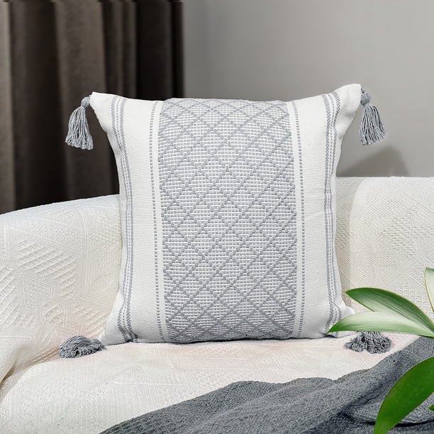 Firefly Hope Almohada bohemia (1 pieza), 45 x 45 cm, Material de chenilla felpuda neutra, con funda y relleno incluido, ideal para sala de estar, sofá, cama, Estilo A, Gris