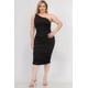 thumbnail image 1 of Vestido Midi Ajustado de Talla Grande con un Hombro Fruncido en Color Liso Sexy, 1 of 4