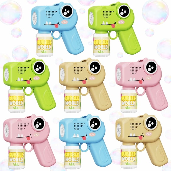 Pistola de Burbujas TECKMICO Paquete de 8 Juguetes de Dinosaurio Automáticos