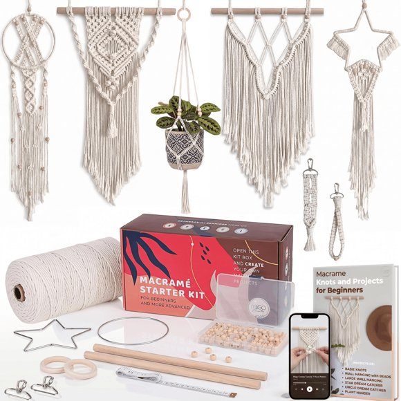 Kit de macramé MIGO Creates para principiantes adultos – 7 proyectos