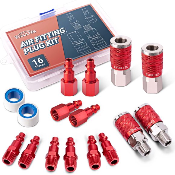 Kit de conectores para mangueras de aire y acopladores de aire EVOULTES, 16 piezas