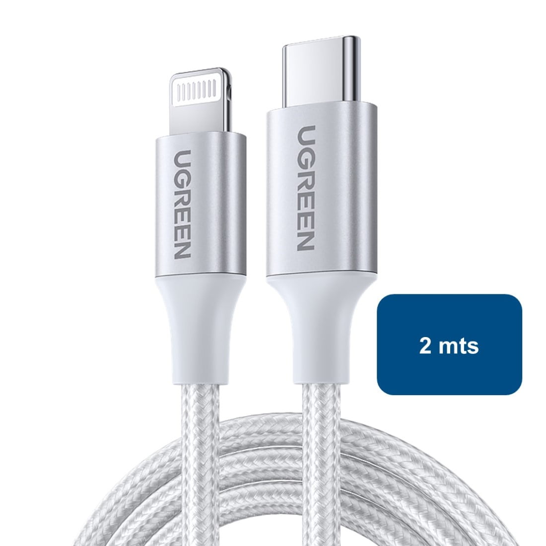 Ugreen - Cable Usb-c A Lightning (iphone) Blanco Modelo Us304 Certificado 2mts