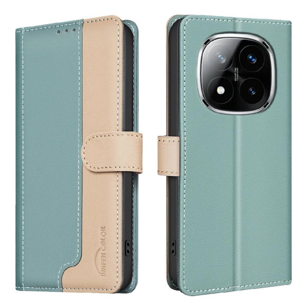 Funda Cartera con Bloqueo RFID para Xiaomi Redmi Note 14 Pro 5G con Ranuras y Soporte Verde