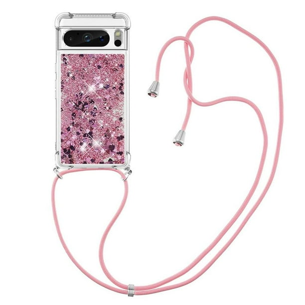 Funda FOXDOCK para Google Pixel 8 Pro con Cuerda Ajustable, Brillo Líquido, Protección Antigolpes y Lente – Ideal para Regalo