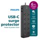 thumbnail image 2 of Protector contra sobretensión Philips de 9 enchufes, 6 ft, USB-A y USB-C de 15 W, 2 of 3