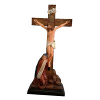 Bothyi - Escultura Católica Santa Cruz De Jesús Con Estatuilla Madre Para Escritorio Estante Del Hogar