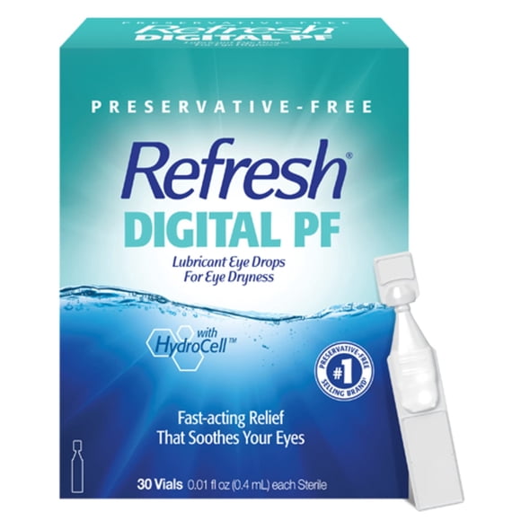REFRESH DIGITAL PF Gotas Lubricantes para Ojos Lágrimas Artificiales Sin Conservantes, 0.01 fl oz (0,4 mL), 30 Envases de Uso Único