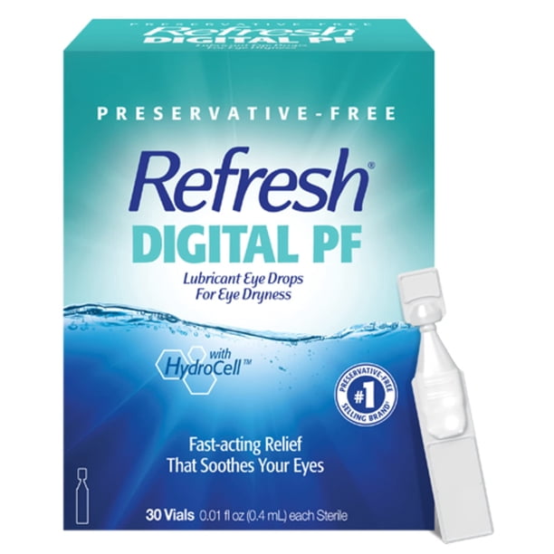REFRESH DIGITAL PF Gotas Lubricantes para Ojos Lágrimas Artificiales Sin Conservantes, 0.01 fl oz (0,4 mL), 30 Envases de Uso Único