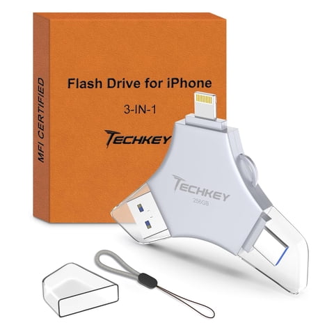 Unidad Flash Usb 3.0 Techkey 256Gb 3 En 1 Certificada Mfi