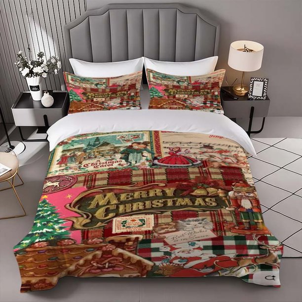 Christmas Elements Collage Bedding Set | Includes 1 Duvet Cover and 2 Pillowcases Soft and Comfortable Ideal for All Seasons
