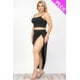 thumbnail image 5 of Saronite Conjunto de Dos Piezas de Top Corto, Camisola y Falda Larga con Abertura Frontal en el Muslo, Color Negro (Talla Grande para Mujer), 5 of 5