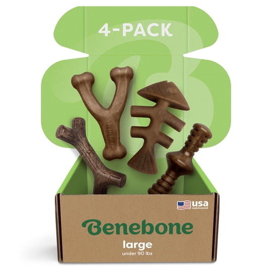 Juguetes Masticables Para Perros Benebone, Tamaño Grande, Paquete De 4 Para Masticadores Agresivos