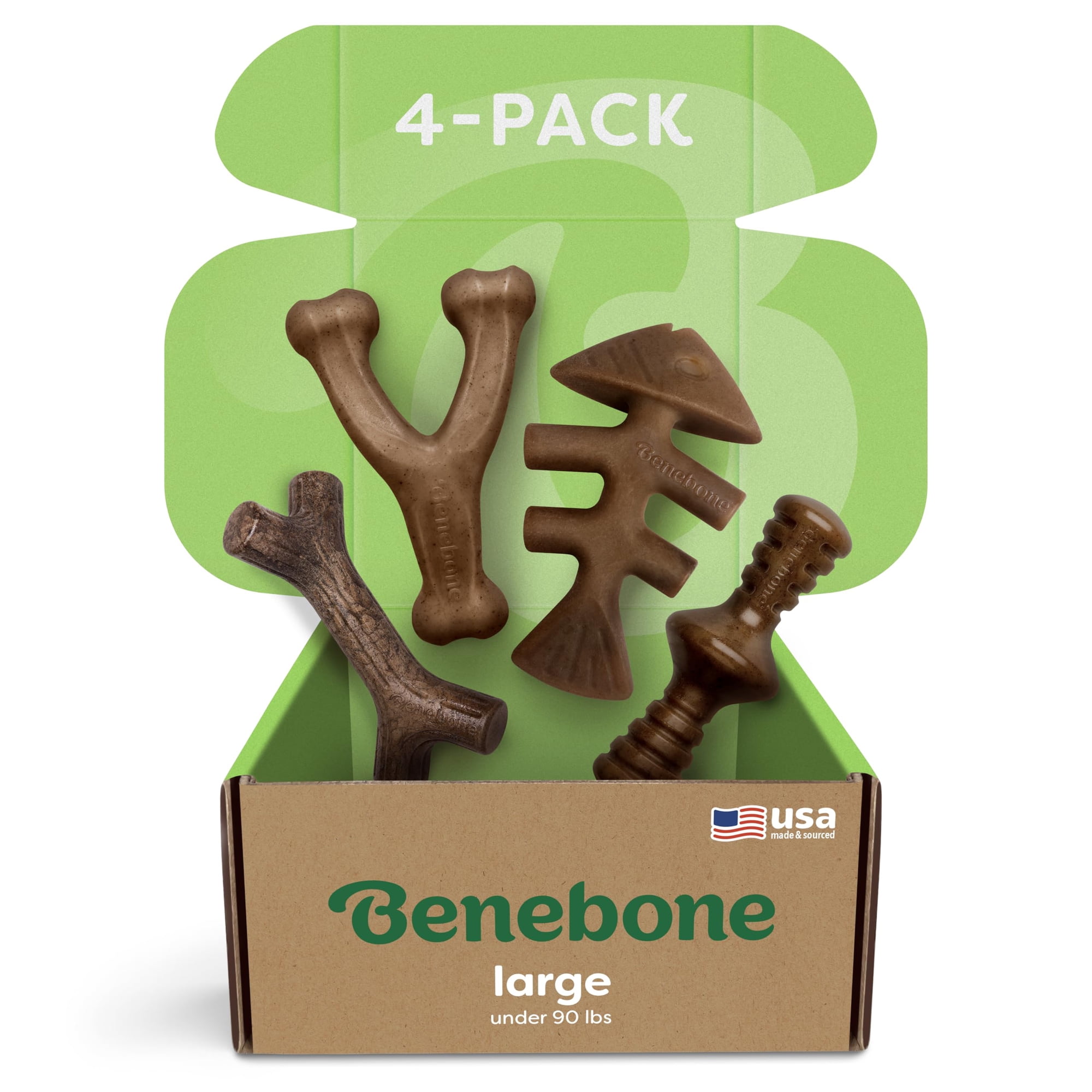Juguetes Masticables Para Perros Benebone, Tamaño Grande, Paquete De 4 Para Masticadores Agresivos