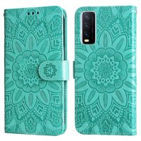 Funda Tipo Cartera Foxdock Para Vivo Y20 , Diseño Girasol En Relieve, Cuero Pu, Cierre Magnético, Soporte Y Tarjetero