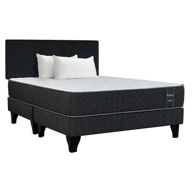 Cama Europea Pocket Plus Refugio 2 Plaza Base Dividida + Respaldo Tela