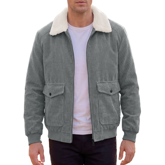 Abrigo de Pana con Forro de Felpa Grueso y Bolsillos Laterales para Hombre INSPIRE CHIC M Gris