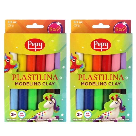 Pepy Plastilina reutilizable y que no se seca – juego de 24 piezas; 2 de cada uno de 12 colores, 0,8 onzas cada una, perfecta para proyectos de arte y manualidades
