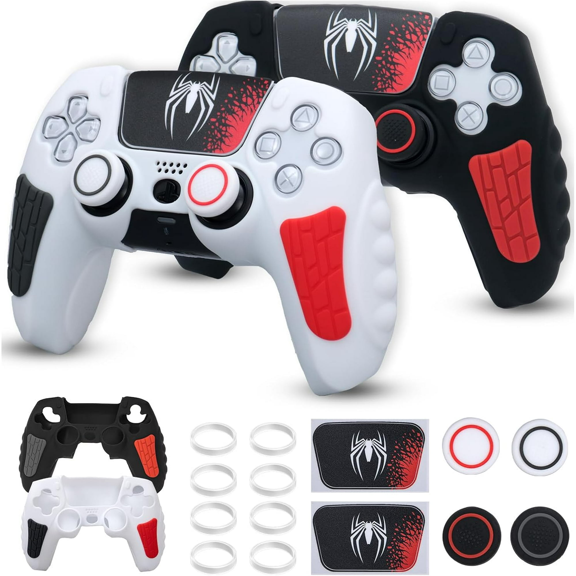 Genérico - Funda Para Mando De Ps5, Funda De Silicona Antideslizante Compatible Con El Mando De Ps5, Con Tapones Para El Pulgar, Protectores Para El Joystick Y Pegatina Envolvente (2 Packs)-blanco Y Negro