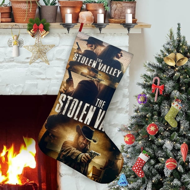 El Valle Robado Tema: Calcetines de Navidad, fino lino blanco para colgar en escaleras y chimenea, decoración navideña para el hogar, regalo de Navidad.54cm×38cm