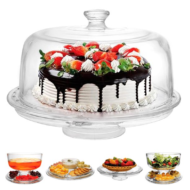 Soporte para tartas JOEY'Z, extra grande, 6 en 1, acrílico con tapa abovedada, sin BPA