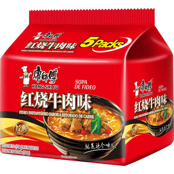 Fideo Instantaneo Kangshifu Sabor a Estofado de Carne 106g*PACK 5 Bolsas