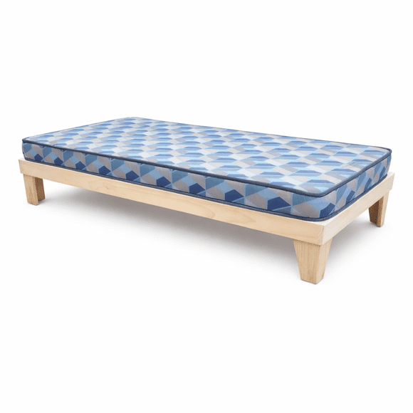 Cama Europea Módena Cruda 1 Plaza Madera incluye colchón