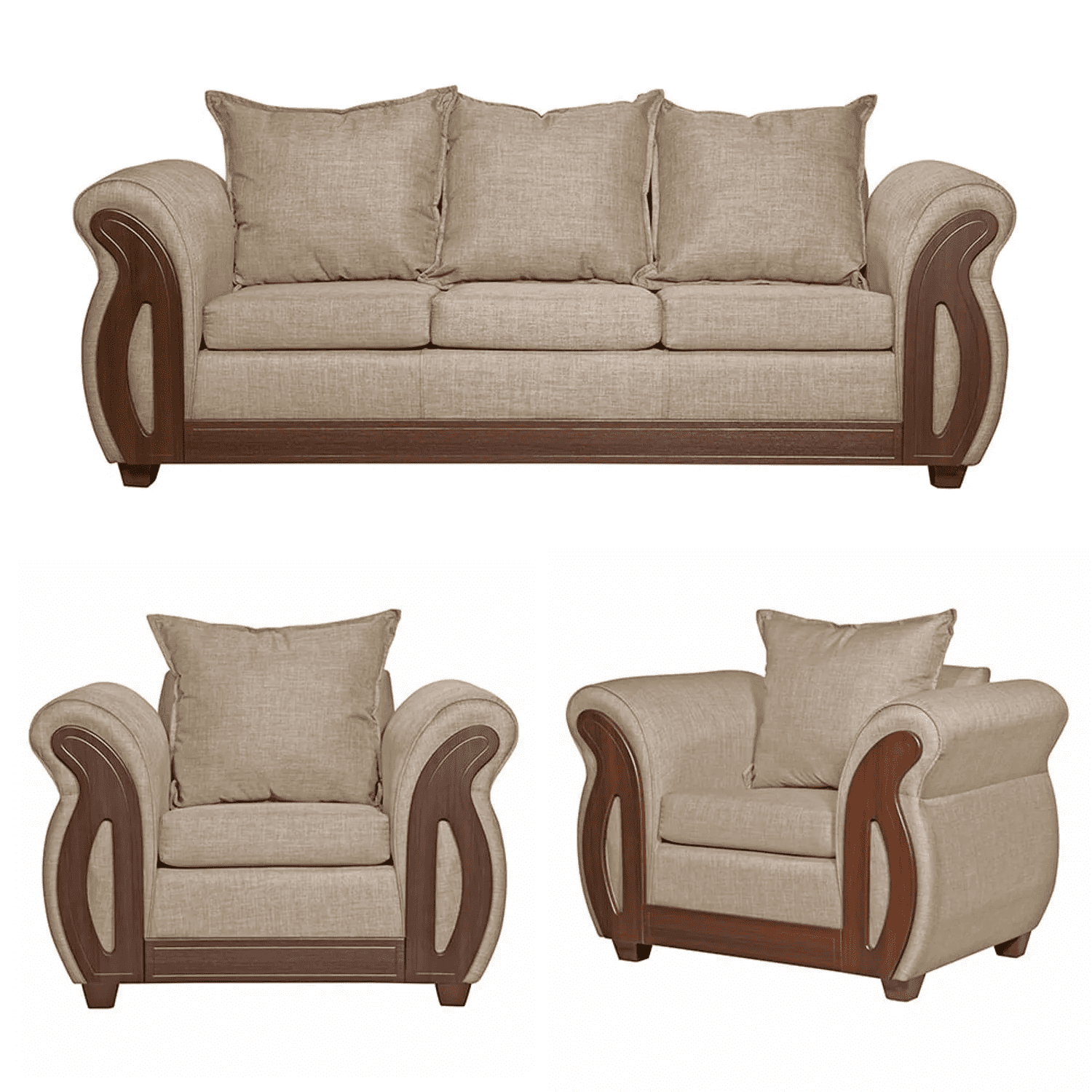 Ruzam Mobel - Juego De Living 3-1-1 Isidora Beige Lino