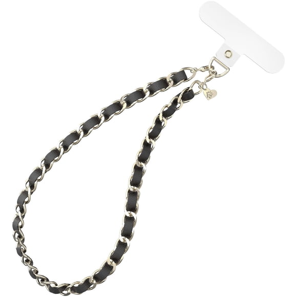 Colgante para celular Velvet Caviar de cuero negro con cadena