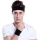 thumbnail image 2 of Paquete de 3 bandas deportivas para el sudor para hombres y mujeres. Banda de algodón absorbente de humedad para tenis, baloncesto, correr, gimnasio y hacer ejercicio., 2 of 5