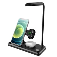 Genérico - Cargador Inalámbrico Plegable Multifunción De 15 W Con Luz Nocturna Led Y Soporte Para Teléfono, Compatible Con Apple Watch/Iphone/Airpods, Diseño Portátil Para Uso Doméstico Y De Oficina-Negro