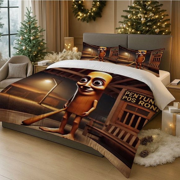 3pcs Tttsahur Stickman Station Night Theme Printed Polyester Bedding Set | Ideal for Home/Bedroom All-Season Use