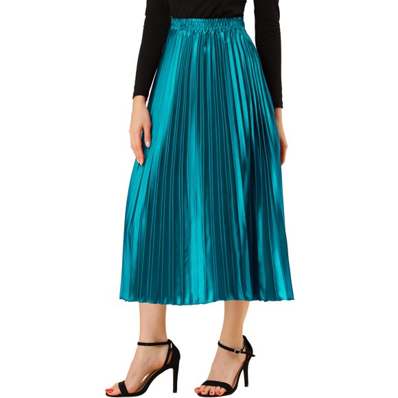 Falda de fiesta plisada de cintura elástica metálica para mujer NOMADIC NOOK 3XL Azul Pavo Real