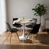 Pandalino - Comedor Mesa Tulip 100 Cm (Cubierta Efecto Madera) + 4 Sillas Tulip Negro