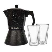 Simplit - Pack Cafetera Italiana 12 Tazas + Set 2 Vasos Doble Pared