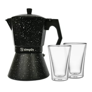 Simplit - Pack Cafetera Italiana 12 Tazas + Set 2 Vasos Doble Pared