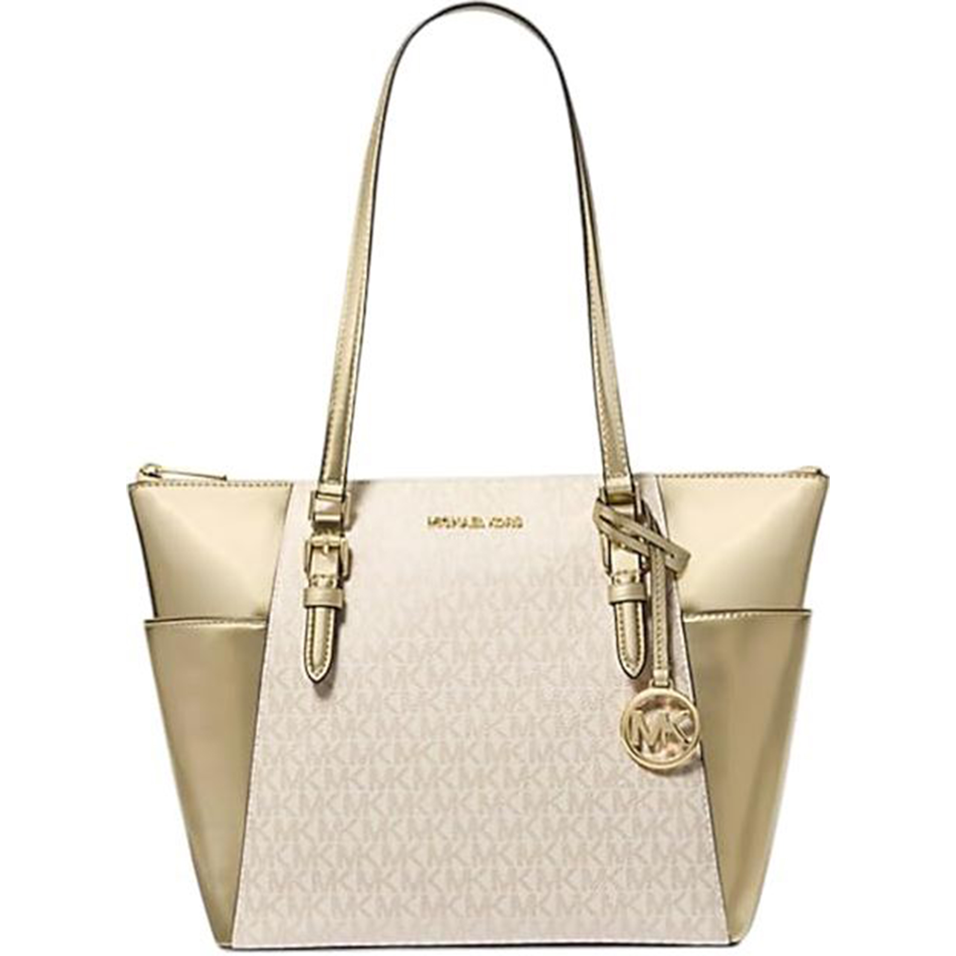 Cartera Michael Kors Womens Charlotte Large Signature Logo And Metallic Topzip