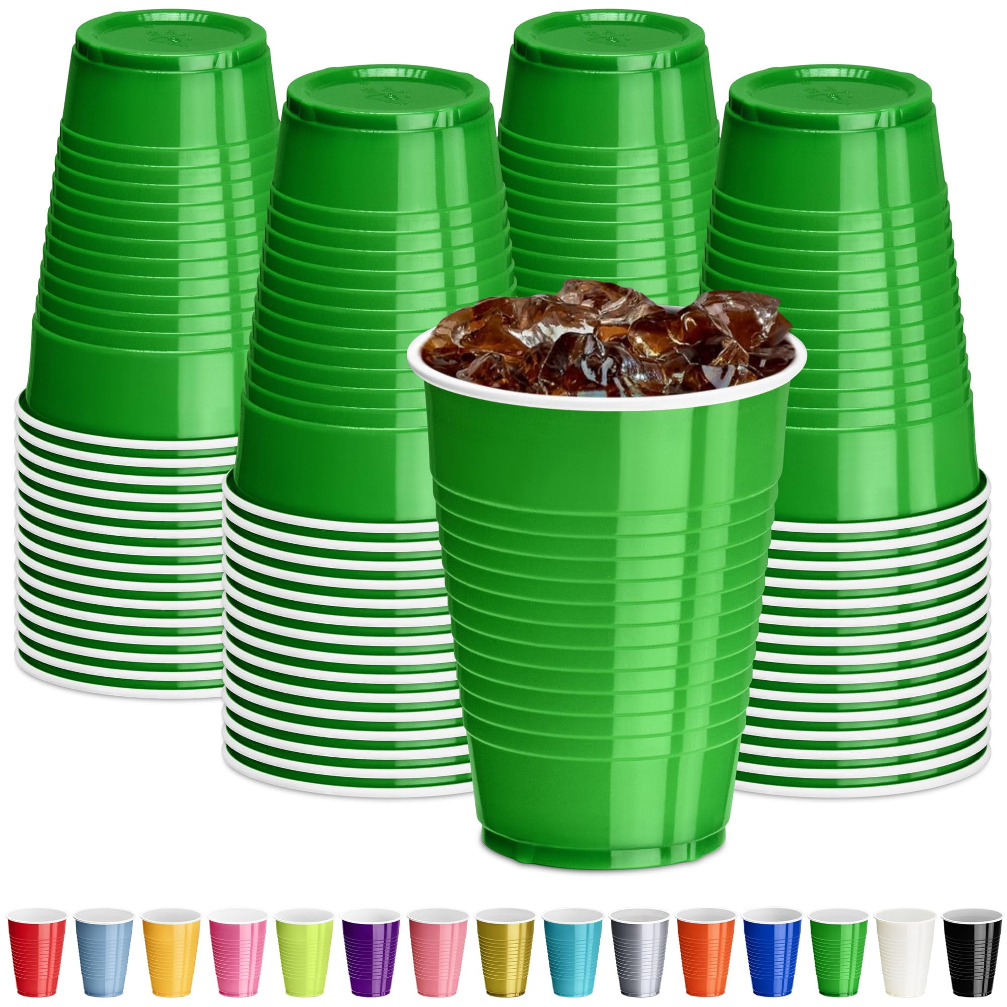 Vasos Desechables Decorrack De Plástico Verde Oscuro, 350 Ml (40 Unidades)