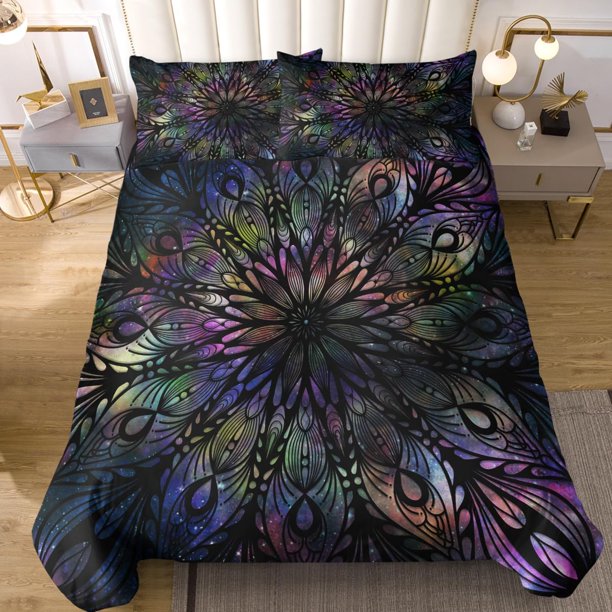 Purple Mandala Bedding Set Boho Duvet Cover Set 3 Piece Bohemian Comforter Cover with 2 Pillowcases