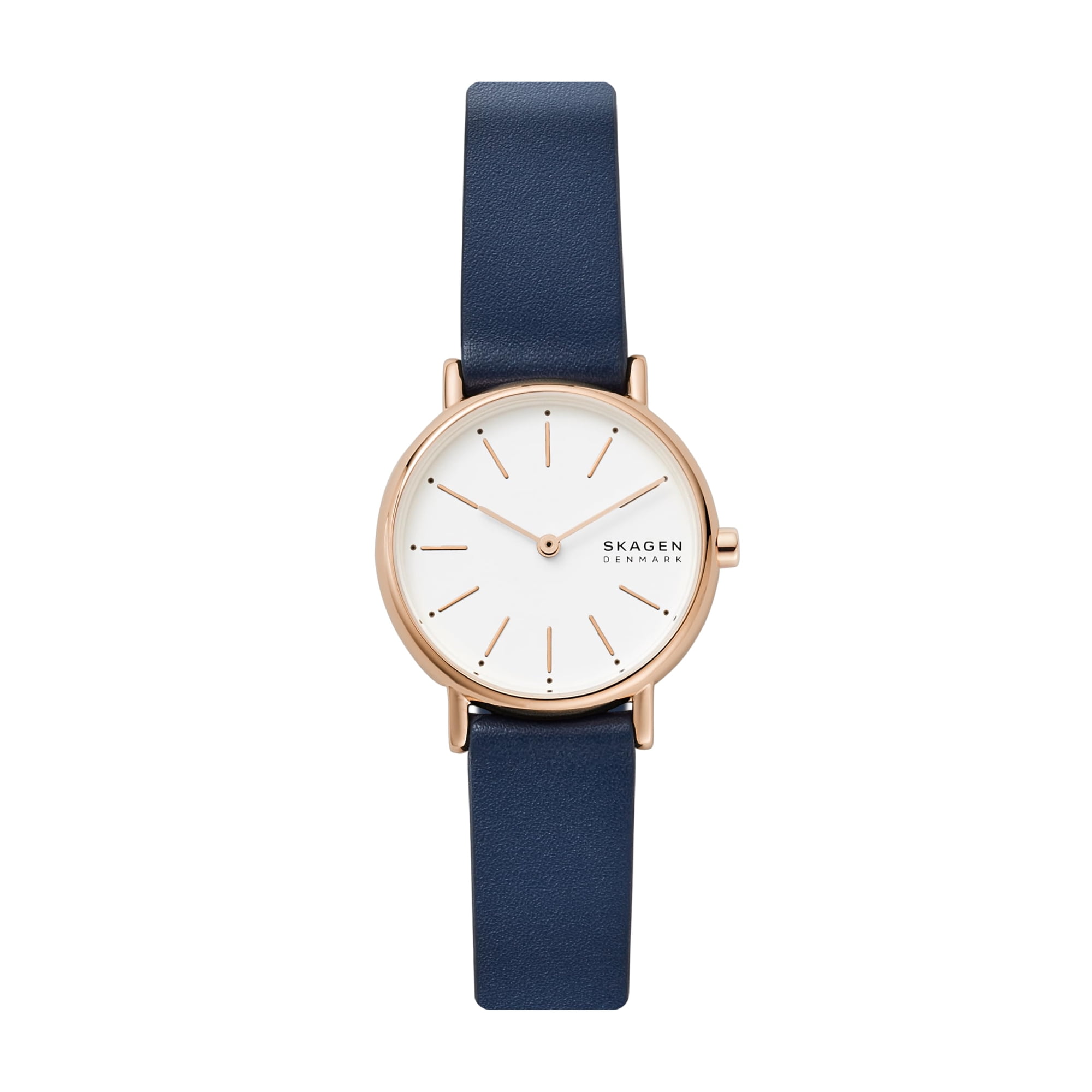 Reloj Skagen Signatur Lille Para Mujer En Oro Rosa Con Piel Azul