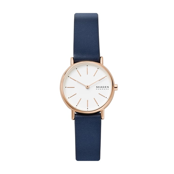 Reloj Skagen Signatur Lille para mujer en oro rosa con piel azul