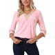 thumbnail image 1 of INSPIRE CHIC Blusas de Mujer con Mangas 3/4 Cuello en V con Encaje de Color Contrastante Blusas Casuales Rosa Claro Talla L, 1 of 5