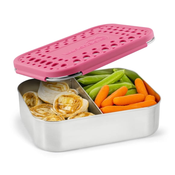 Recipiente para aperitivos LunchBots Medium Duo de acero inoxidable, color rosa