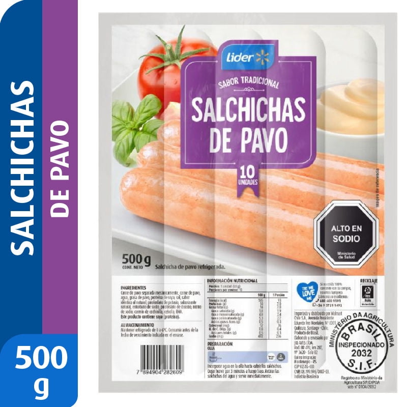 Salchicha de Pavo 10 Un, 500 g