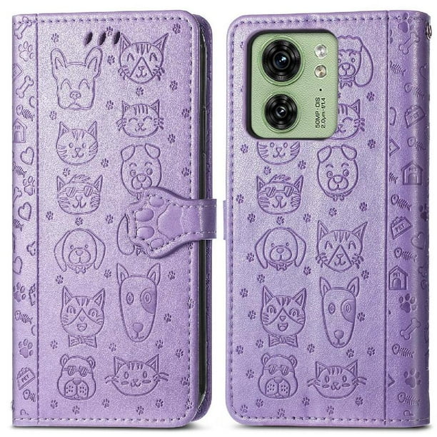 Funda Cartera FOXDOCK para MOTO Edge 40 , Flip PU con Relieve de Gatos y Perros, Tarjetero y Soporte