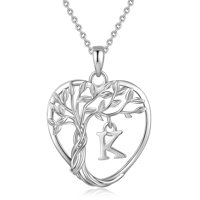 Heshpaws 925 Collar De Árbol Eterno De La Vida De Plata De Ley Para Mujeres A-Z Carta Inicial Collar, Regalo De Joyería De Cumpleaños Aniversario