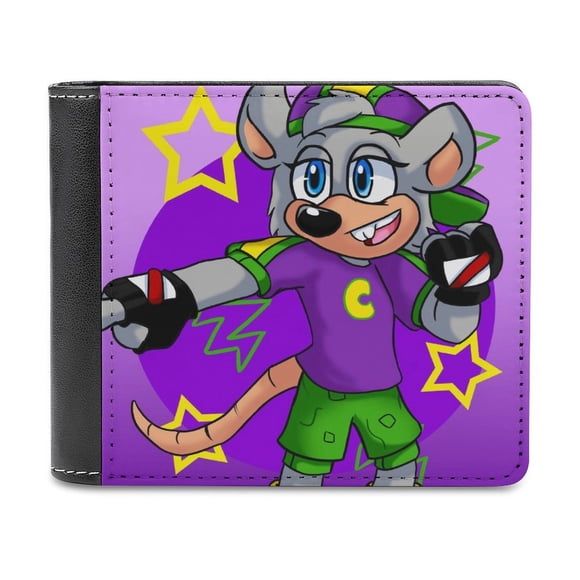 Chuck E. Cheese Cartera de Cuero PU para Hombres, Tarjetero Bifold Delgado, Cartera Minimalista de Cuero Sintético Suave