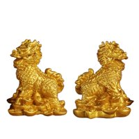 Bothyi - 1 Par De Cobre Chino Fengshui Kylin Chi-Lin Qilin Dios Bestia Estatua Para El Hogar Oro 5,5X7 Cm
